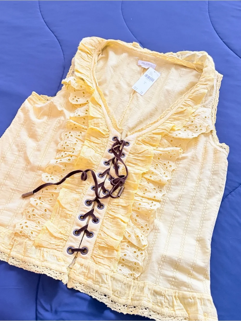 Anthropologie Pilcro Eyelet Ruffle Tank in Lemongrass - Picture 7 of 13